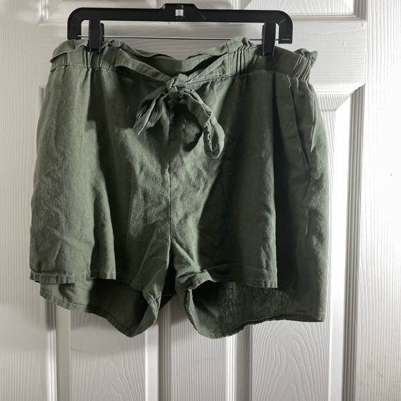 Ambiance High Waist Green Shorts with Tie-Waist - Picture 1 of 3